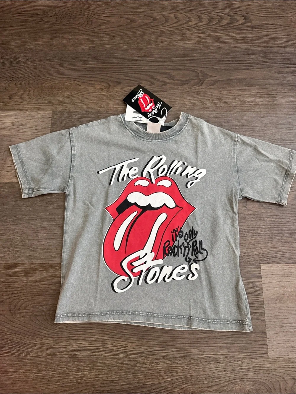 The Rolling Stones Gray Kids Tee with Red Tongue Graphic